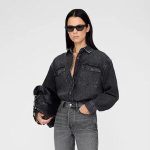 ANINE BING Paxton Shirt in Arctic Night Size Small